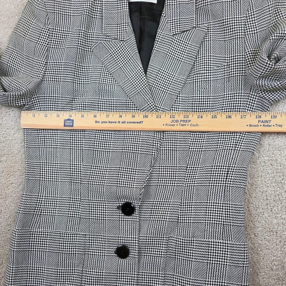 Dana Buchman Blazer 6 Black White Houndstooth Plaid Linen Blend 3-Button Jacket
